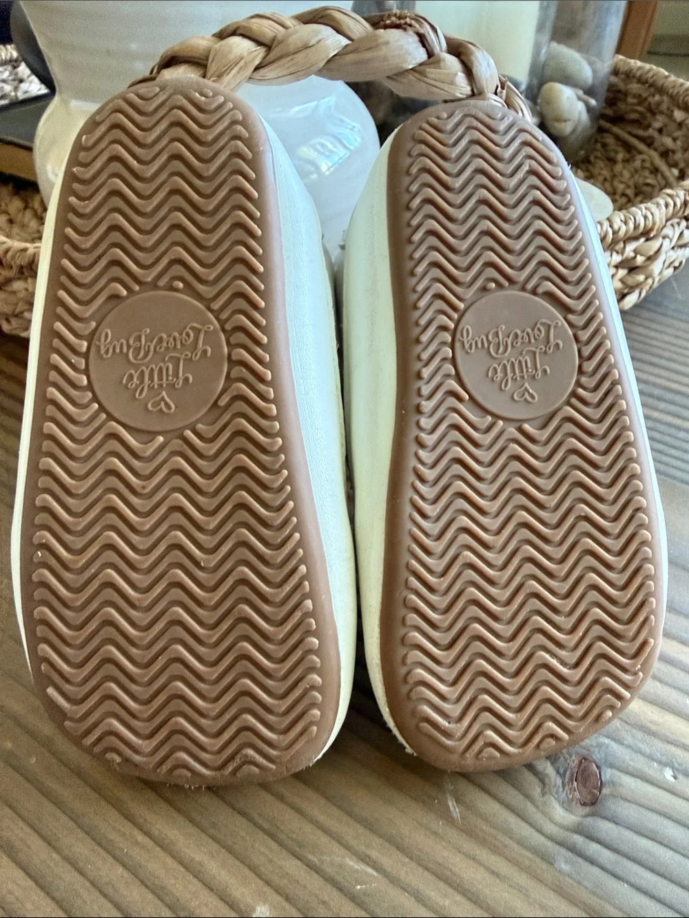 Little Love Bug soft sole cream sneakers with Hook-and-Loop Straps